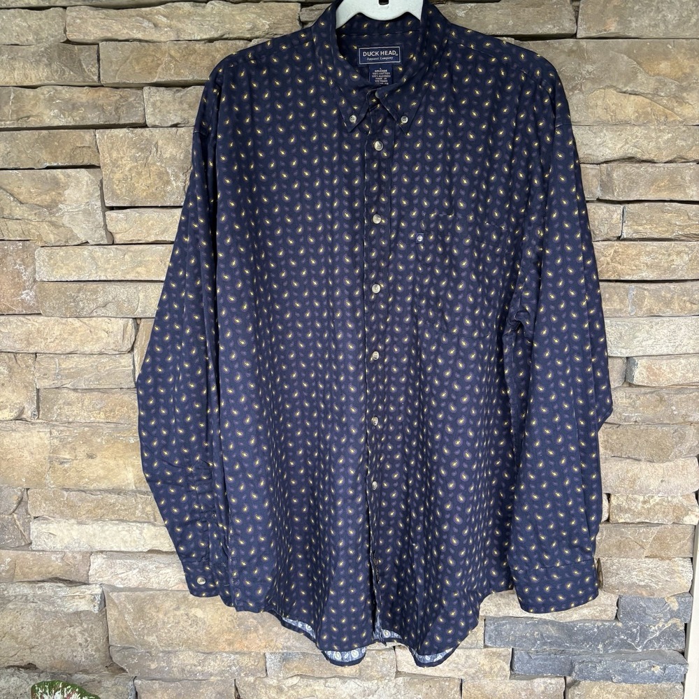 Duck Head Mens Shirt Large  Long Sleeve Geometric Print Casual Button Down Logo‎